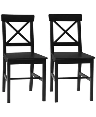 Homcom Wooden Farmhouse Dining Chairs Set of 2 with Cross Back, Black