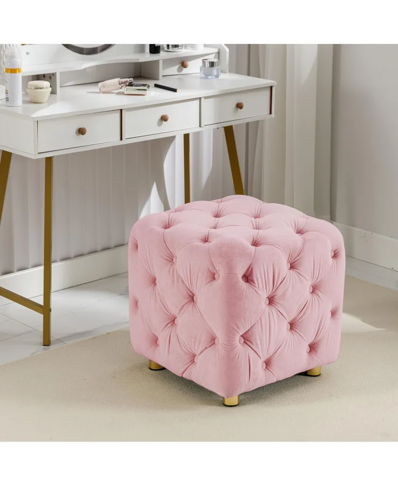 Simplie Fun Pink Modern Velvet Upholstered Ottoman, Exquisite Small End  Table, Soft Foot Stool,Dressing Makeup Chair, Comfortable Seat for Living  Room, Bedroom, E