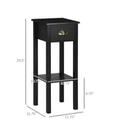 Homcom 2-Tier Side Table with Drawer Shelf, End Table, Black