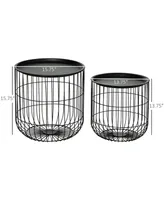 Homcom Stacking Nesting Tables, Round Coffee Table Set of 2, Black