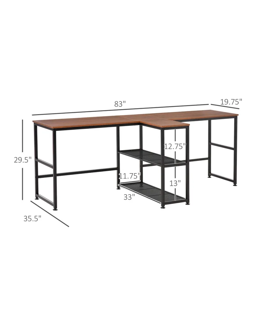 Homcom 83'' Two Person Desk w/ Storage Shelves, Double Computer Table Walnut