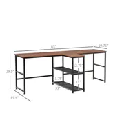 Homcom 83'' Two Person Desk w/ Storage Shelves, Double Computer Table Walnut