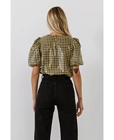 English Factory Women's Sequins Gingham Top