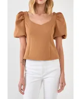 English Factory Women's Scuba Puff Sleeve Top