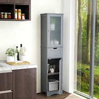 Bathroom Tall Cabinet Freestanding Linen Tower with Doors & Drawer