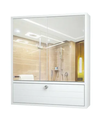 Costway Bathroom Cabinet Medicine Cabinet Double Mirror Door Wall Mount Storage Wood Shelf