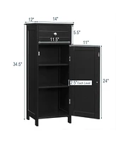 Costway Bathroom Floor Cabinet Wooden Storage Organizer Free-Standing w/ Drawer & Shelf