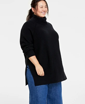 On 34th Plus Turtleneck Waffle-Knit Tunic Sweater, Created for Macy's