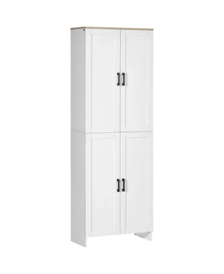 Homcom 72" Freestanding Kitchen Pantry, 4-Door Storage Cabinet Organizer with Adjustable Shelves, White