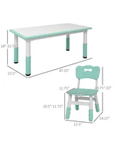 Qaba Kids Table and Chair Set with 4 Chairs, Adjustable Height, Easy to Clean Table Surface, for 1.5 - 5 Years Old, Green