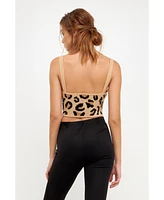 Grey Lab Women's Leopard Bustier Knit top