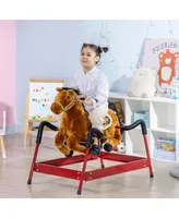 Qaba Kids Spring Rocking Horse, Ride on Horse for Girls and Boys with Animal Sounds, Plush Horse Ride-on with Soft Feel
