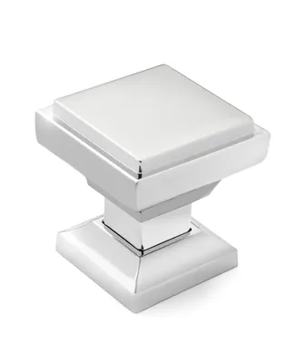 Cauldham 10 Pack Solid Kitchen Cabinet Knobs Pulls (1-1/8" Square) - Transitional Dresser Drawer/Door Hardware - Style S685 - Polished Chrome