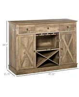 Homcom Farmhouse Coffee Bar Cabinet, Wine Cabinet with 3 Drawers, Sideboard Buffet Cabinet with X