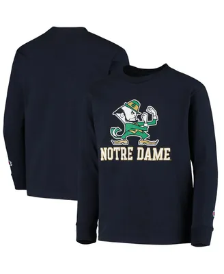 Big Boys Champion Navy Notre Dame Fighting Irish Lockup Long Sleeve T-shirt