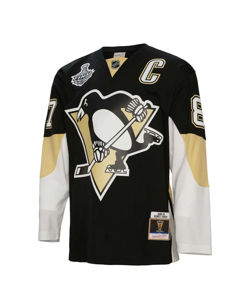 Men's Mitchell & Ness Sidney Crosby Black Pittsburgh Penguins Big and Tall 2008 Captain Patch Blue Line Player Jersey