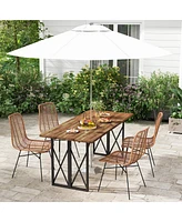 Costway 67'' Patio Rectangle Table Heavy-Duty Acacia Wood Dining Table with Umbrella Hole