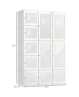 Homcom Portable Wardrobe Closet, Bedroom Armoire, Foldable Clothes Organizer with Cube Storage, Hanging Rods, and Magnet Doors, White