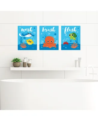 Under the Sea Critters Unframed Wash, Brush, Flush Art 8 x 10 inches Set of 3