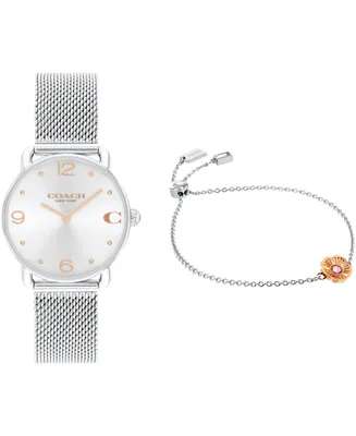 Coach Women's Elliot Silver Stainless Steel Mesh Bracelet Watch 28mm Gift Set