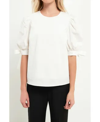 English Factory Women's Bow Banded Puff Sleeve Blouse