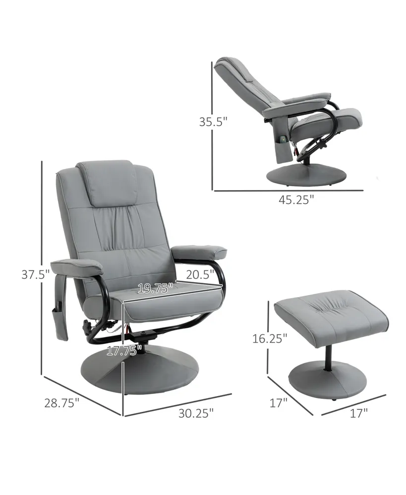 Homcom Vibration Massage Recliner Chair with Ottoman, Gray