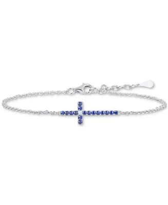 Emerald (1/5 ct. t.w.) & Diamond Accent East-West Cross Link Bracelet in Sterling Silver (Also in Ruby & Sapphire)