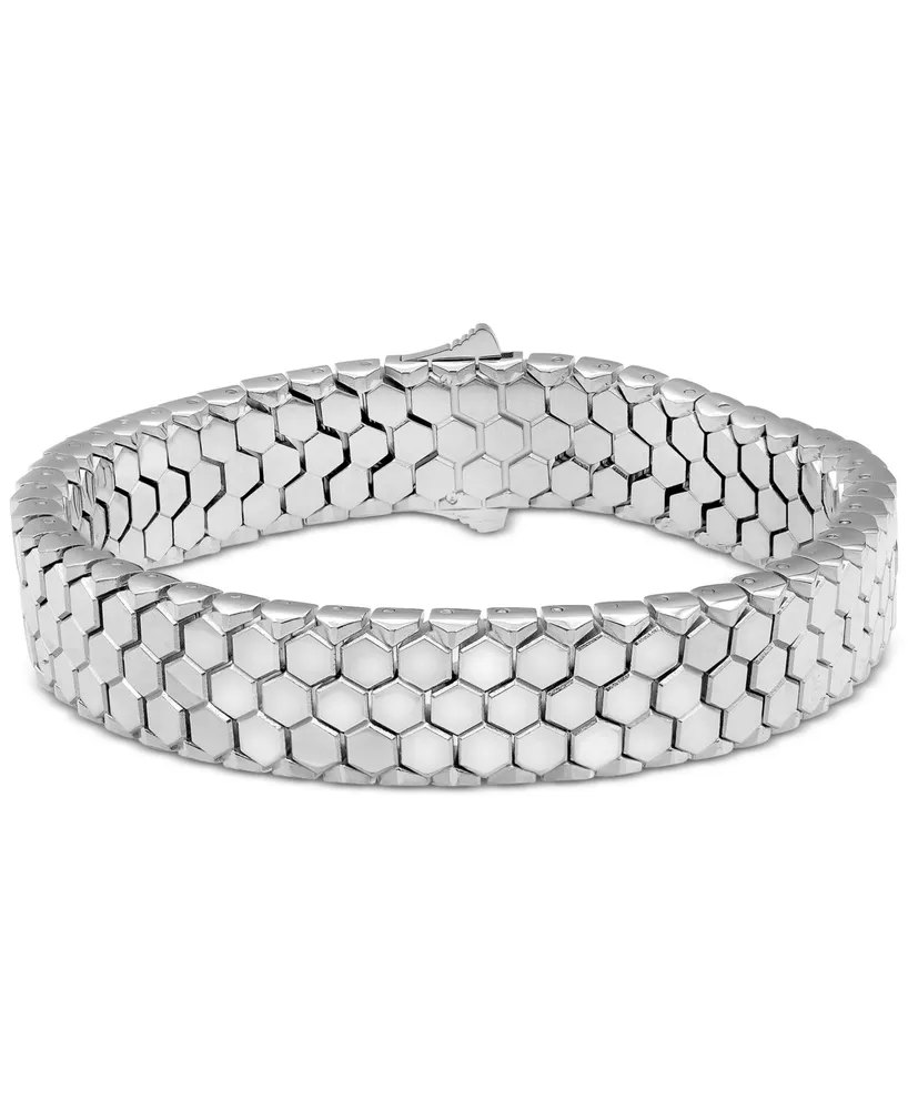 Blackjack Men's Hexagon Honeycomb Textured Link Bracelet in Black-Ion Plated Stainless Steel