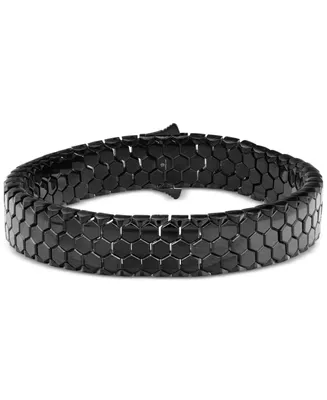Blackjack Men's Hexagon Honeycomb Textured Link Bracelet Black-Ion Plated Stainless Steel