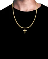 Blackjack Men's Franco Link Inlay Cross Pendant Necklace in Sterling Silver & Yellow Ion-Plated Stainless Steel