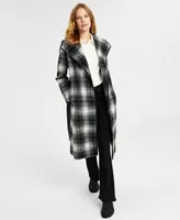 Tahari Women's Plaid Long-Sleeve Belted Wrap Coat