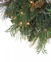 National Tree Company First Traditions Collection, 24" Pre-Lit Artificial North Conway Wreath with Glittery Cones and Eucalyptus, 50 Clear Lights