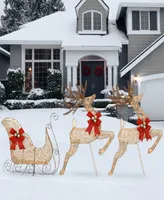 National Tree Company Champagne Reindeer and Sleigh with Clear Lights