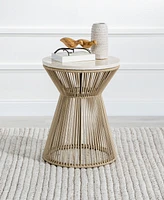 Biscayne 18" Wood with Travertine Top Round Rope End Table