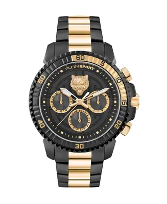 Plein Sport Men's Chronograph Date Quartz Powerlift Gold-Tone and Black Stainless Steel Bracelet Watch 45mm - Two