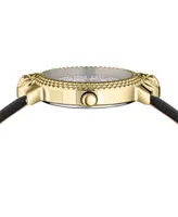 Versus Versace Women's Watch 3 Hand Date Quartz Mouffetard Crystal Dial Black Leather Strap Watch 38mm