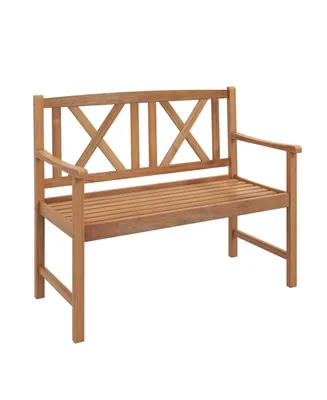 Costway Patio Acacia Wood 2-Person Slatted Bench Outdoor Loveseat Chair Garden
