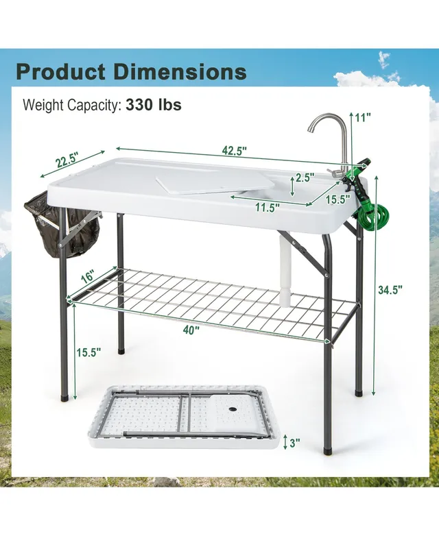 Outsunny 50 L Folding Fish Cleaning Table with Sink, Faucet, and Accessories