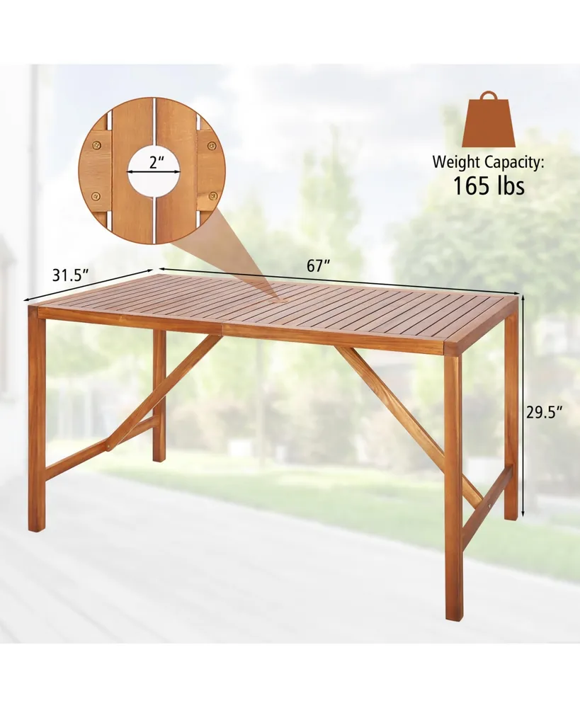 Patio Rectangle Acacia Wood Dining Table Spacious Slatted