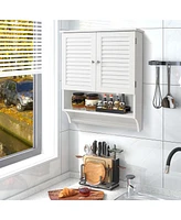 Costway Bathroom Wall Mounted Medicine Cabinet with Louvered Doors & Towel Bar