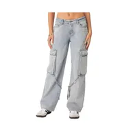 Women's Via Low Rise Washed Denim Cargo Pants