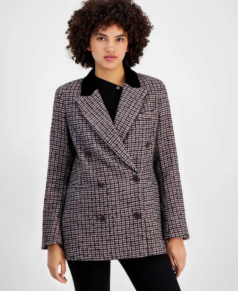 Avec Les Filles Velvet Lapel Double Breasted Blazer