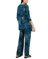 Jm Collection Womens Printed 3 4 Sleeve Knit Top Pull On Wide Leg Pants Created For Macys