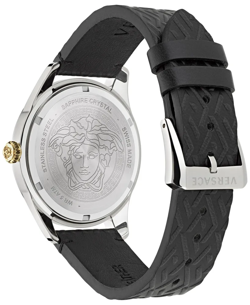 Versace Men's Swiss Greca Time Gmt Leather Strap Watch 41mm