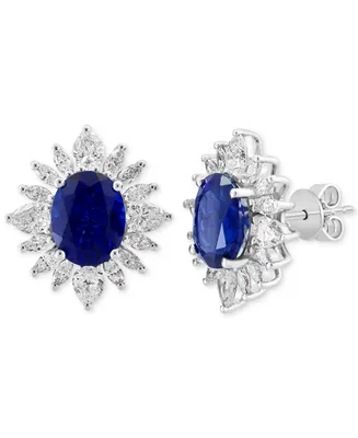 Effy Lab Grown Sapphire (3-3/4 ct. t.w.) & Lab Grown Diamond (1-5/8 ct. t.w.) Starburst Halo Stud Earrings in 14k White Gold