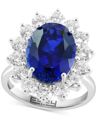 Effy Lab Grown Sapphire (6-5/8 ct.t.w.) & Lab Grown Diamond (2-1/20 ct. t.w.) Halo Ring in 14k White Gold