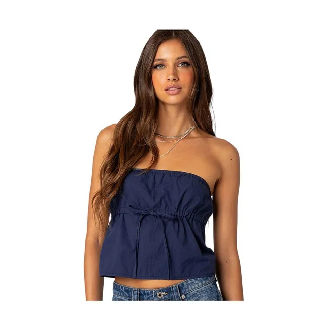 EDIKTED Dekota Ribbed Side Slit Strapless Top