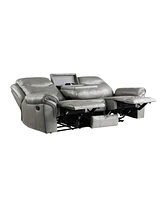 White Label Calico 89" Double Reclining Sofa with Center Drop-Down Cup Holders, Power Outlets