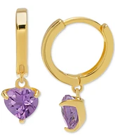 Amethyst Heart Dangle Huggie Hoop Earrings (1-3/8 ct. t.w.) in 14k Gold-Plated Sterling Silver