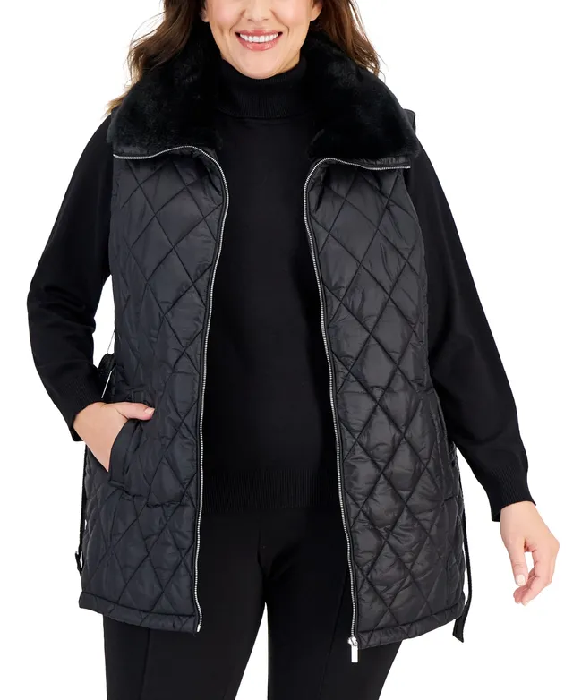 Calvin Klein Performance Plus Hooded Faux-Fur-Trim Quilted Coat